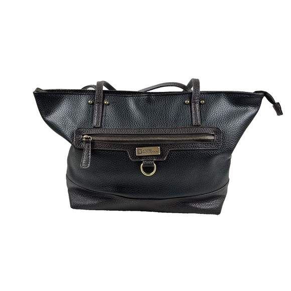 Stone Mountain Accessories Handbags - Stone Mountain Pebble Leather Talia Tote Bag Zip Top Black & Brown
